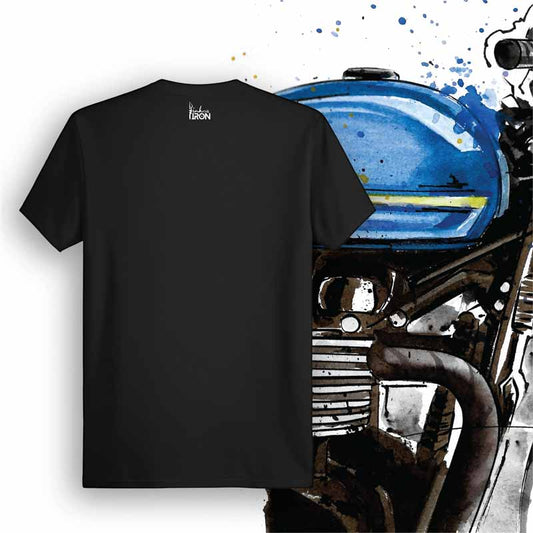 Lane Stealer Motorcycle T-Shirt (Black) – Back view of biker tee by Ink and Iron, with minimal yet bold design capturing the thrill of weaving through traffic and owning the road on soft, breathable cotton.