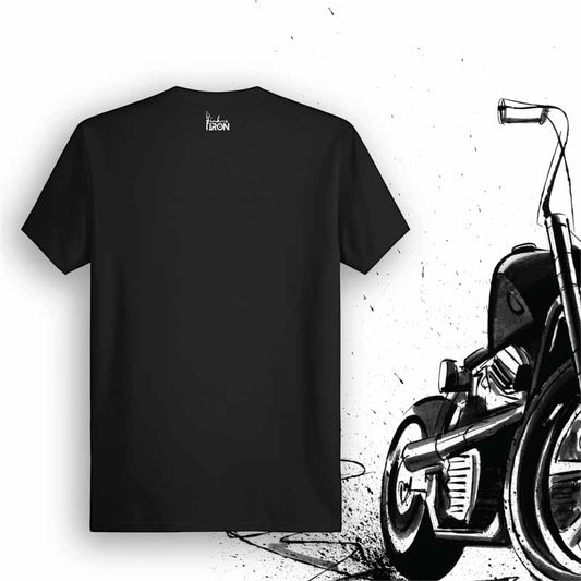 Ape Hangers Motorcycle T-Shirt (Black) – Back view of biker tee by Ink and Iron, with minimal yet bold design celebrating the classic ape hanger riding style and laid-back freedom on soft, breathable cotton.