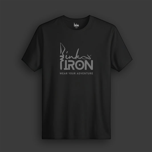 Ink and Iron Logo T-Shirt (Black) - Features the Ink and Iron signature in bold grayscale across the chest, representing quality, grit, and creativity.