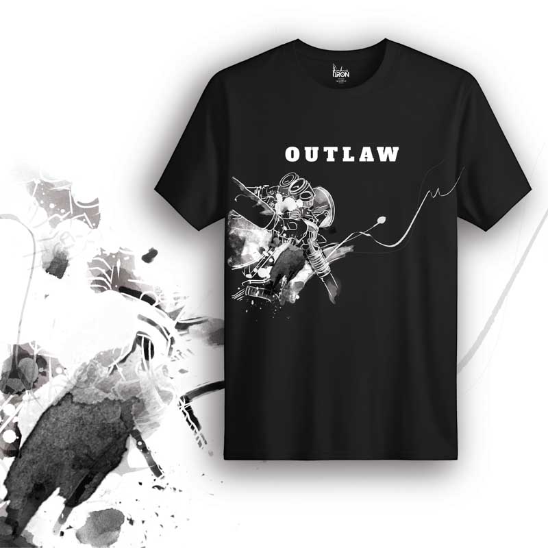 Outlaw Motorcycle T-Shirt (Black) – Front view of biker tee by Ink and Iron, featuring hand-drawn artwork inspired by rebellious riders, freedom on the open road, and the fearless outlaw spirit on premium cotton.
