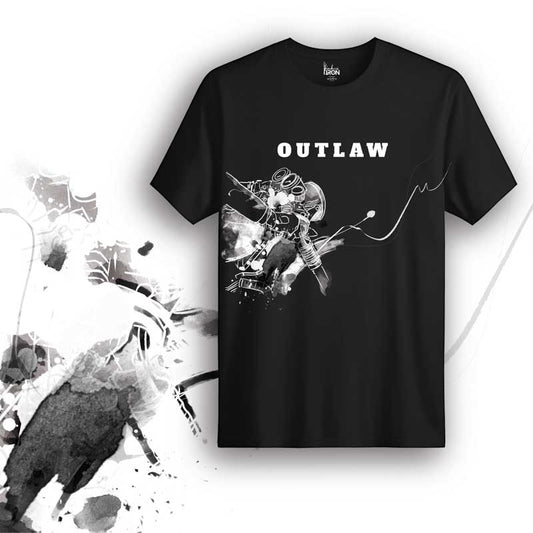 Outlaw Motorcycle T-Shirt (Black) – Front view of biker tee by Ink and Iron, featuring hand-drawn artwork inspired by rebellious riders, freedom on the open road, and the fearless outlaw spirit on premium cotton.