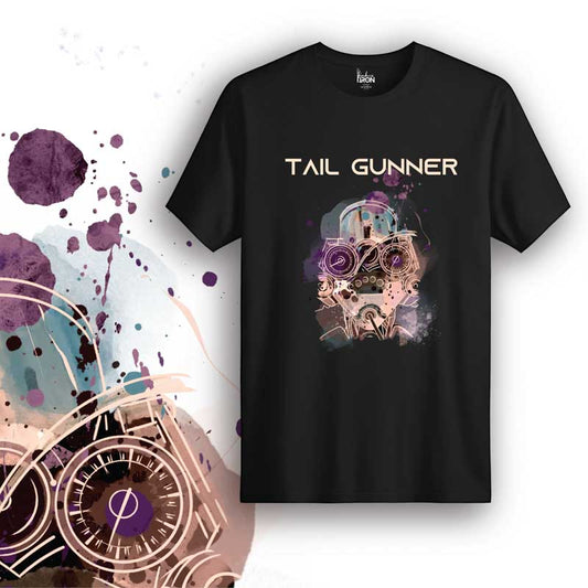 Tail Gunner Motorcycle T-Shirt (Black) – Front view of biker tee by Ink and Iron, featuring hand-drawn artwork inspired by motorcycle club riding formations, road captains, and the role of the last rider protecting the pack on premium cotton.