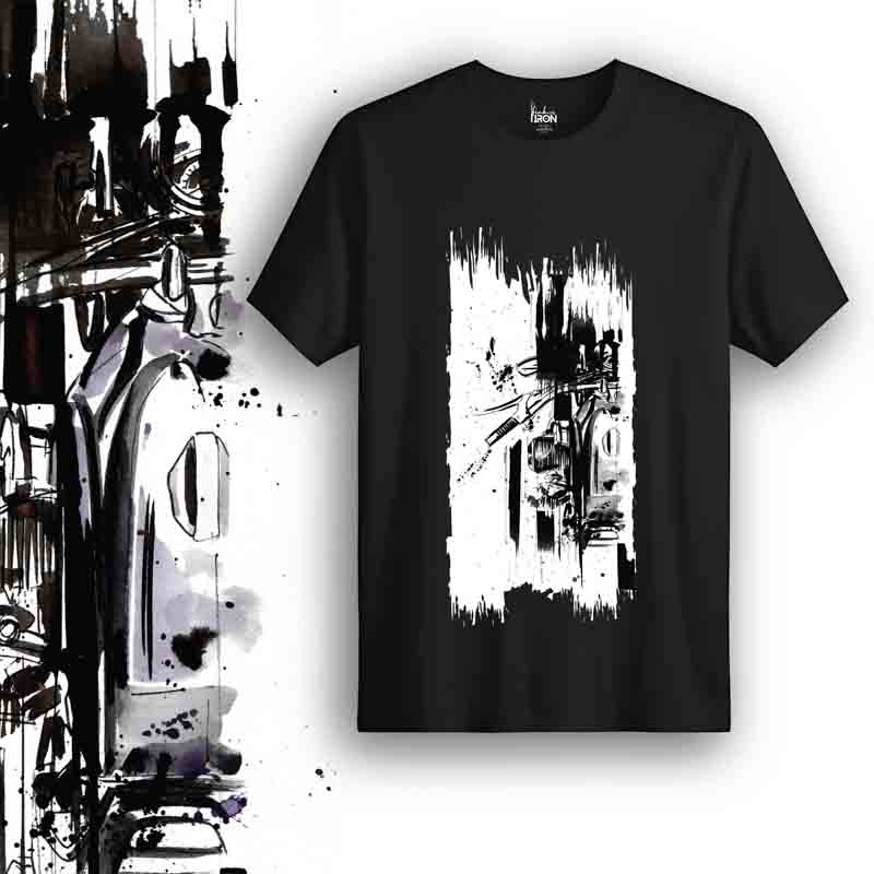 TopShot Motorcycle T-Shirt (Black) – Front view of adventure-inspired biker tee by Ink and Iron, featuring hand-drawn motion-themed artwork on premium cotton.