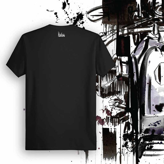 TopShot Motorcycle T-Shirt (Black) – Back view of biker-inspired tee by Ink and Iron, with minimalistic yet bold adventure artwork on soft, breathable cotton.