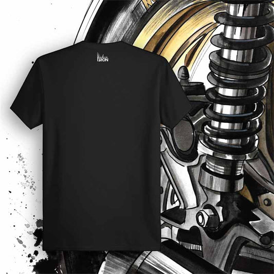Rotor Motorcycle T-Shirt (Black) – Back view of biker tee by Ink and Iron, with minimal yet bold design celebrating the power of rotary motion on soft, breathable cotton.