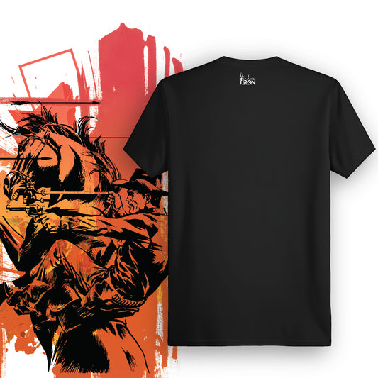 The Walkdown T-Shirt (Black) – Plain black back with Ink and Iron logo print at the upper neck, offering a clean silhouette and day-long comfort fit.