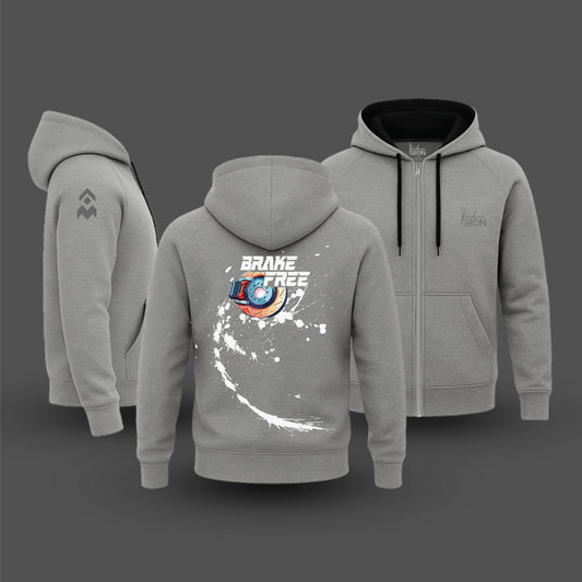 Ink and Iron Brake Free Hoodie in Gray - Minimalist moto-style with bold front artwork.