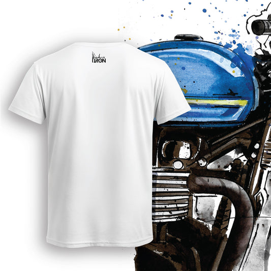 Lane Stealer Motorcycle T-Shirt (White) – Back view of a clean, minimalist design with subtle Ink and Iron branding on soft, breathable cotton.
