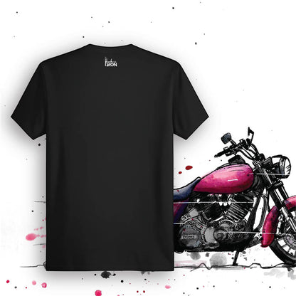 Impeller Motorcycle T-Shirt (Black) – Back view of biker tee by Ink and Iron, with minimal yet bold design celebrating the relentless energy and rotational force that drives performance on soft, breathable cotton.
