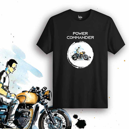 Power Commander Motorcycle T-Shirt (Black) – Front view of biker tee by Ink and Iron, featuring hand-drawn artwork inspired by ECU tuning, fuel mapping, and high-performance motorcycle upgrades on premium cotton.
