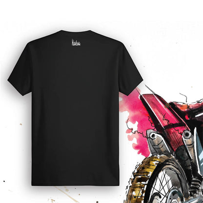 Hole Shot Motorcycle T-Shirt (Black) – Back view of biker tee by Ink and Iron, with minimal yet bold design celebrating the thrill of getting the holeshot and leading the pack on soft, breathable cotton.
