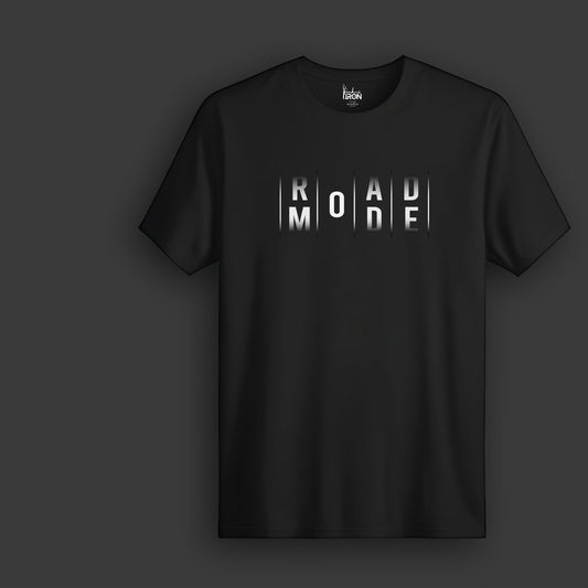 Road Mode T-Shirt (Black) - Features clean, cutout-style lettering with bold contrast, capturing the spirit of focus and forward motion.