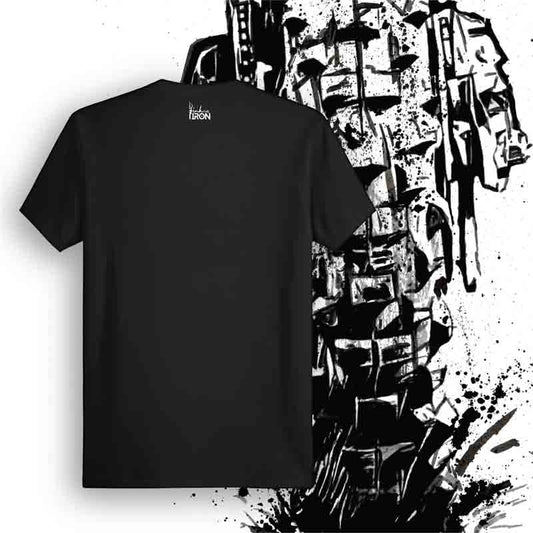 Knobbies Motorcycle T-Shirt (Black) – Back view of biker tee by Ink and Iron, with minimal yet bold design celebrating the power of knobby tires for off-road riding on soft, breathable cotton.
