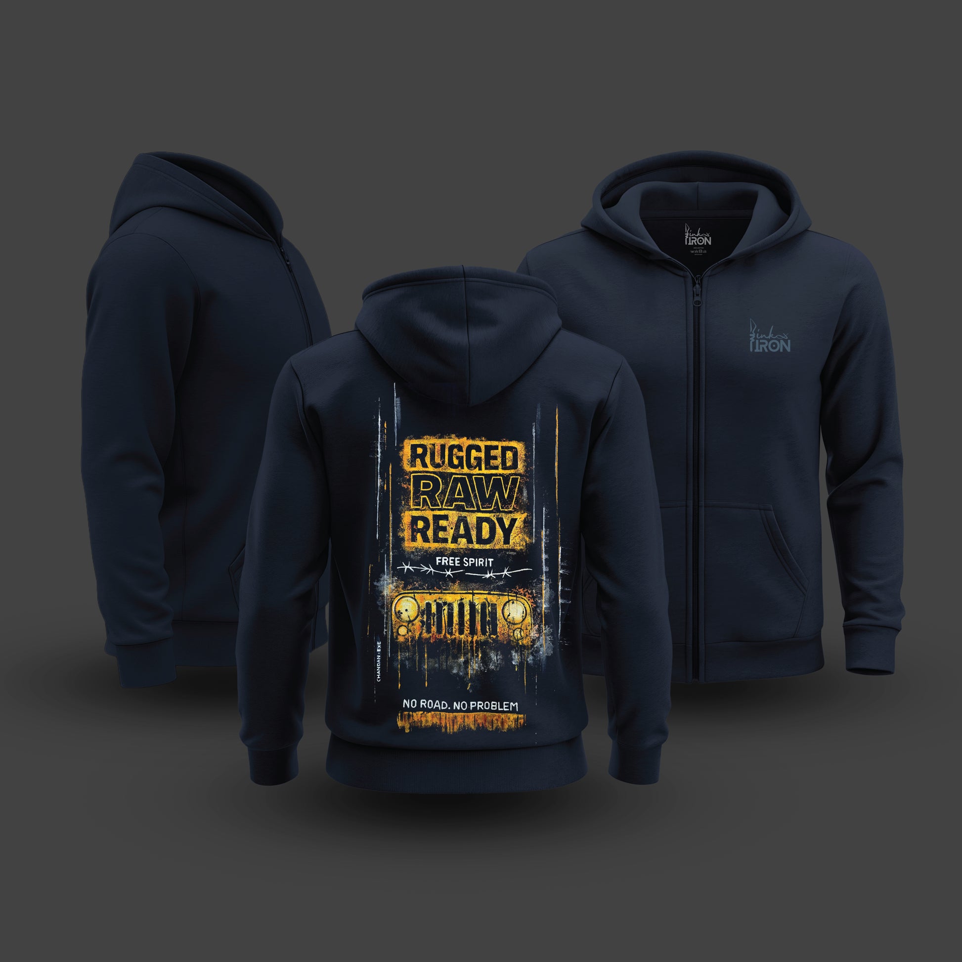 Bold hand-painted artwork printed on the back, featuring layered typography and graphic elements that reflect independence, motion, and an untamed mindset. Every piece carries unique hand-finished character.