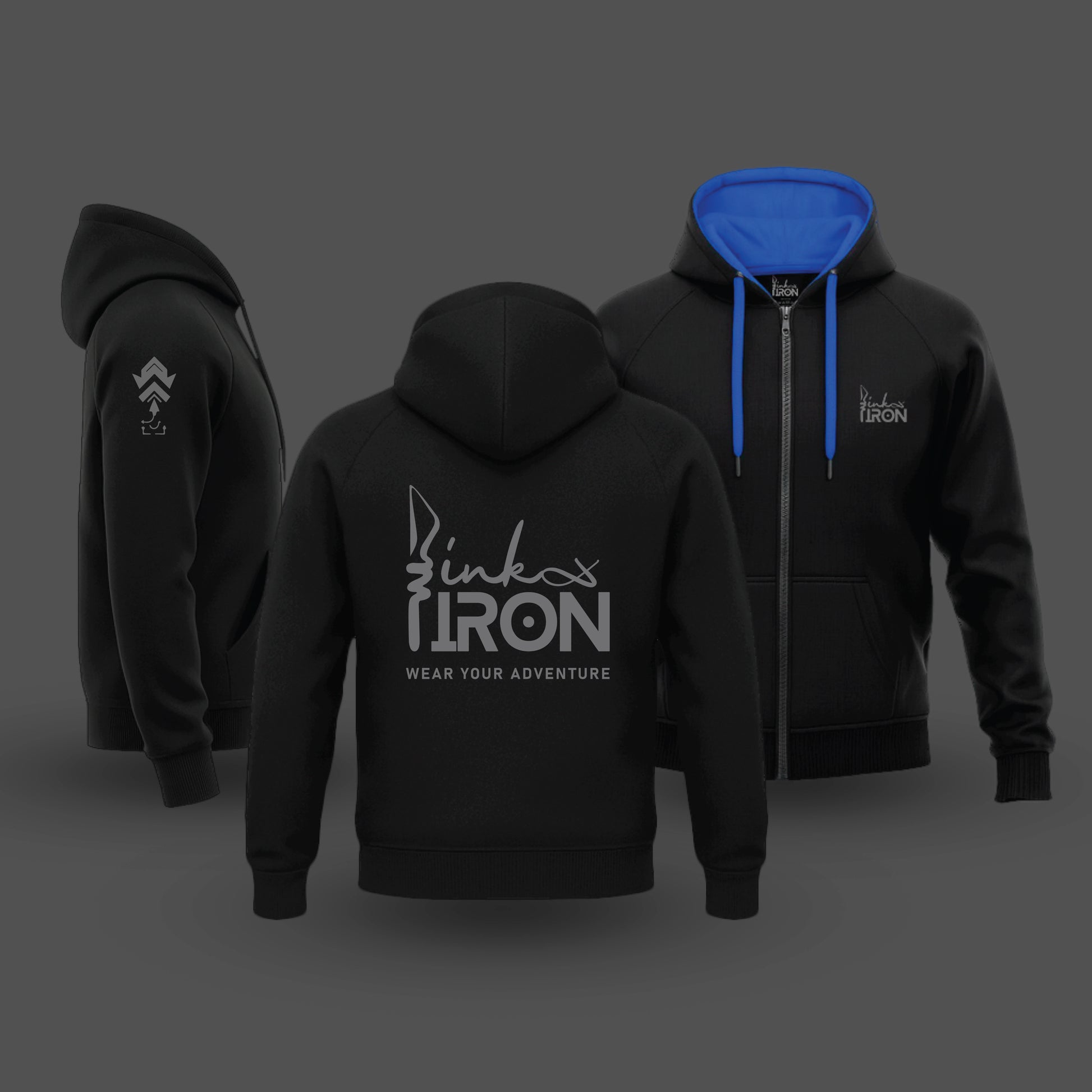 Ink and Iron Logo Hoodie in Blue - Classic logo design for riders.
