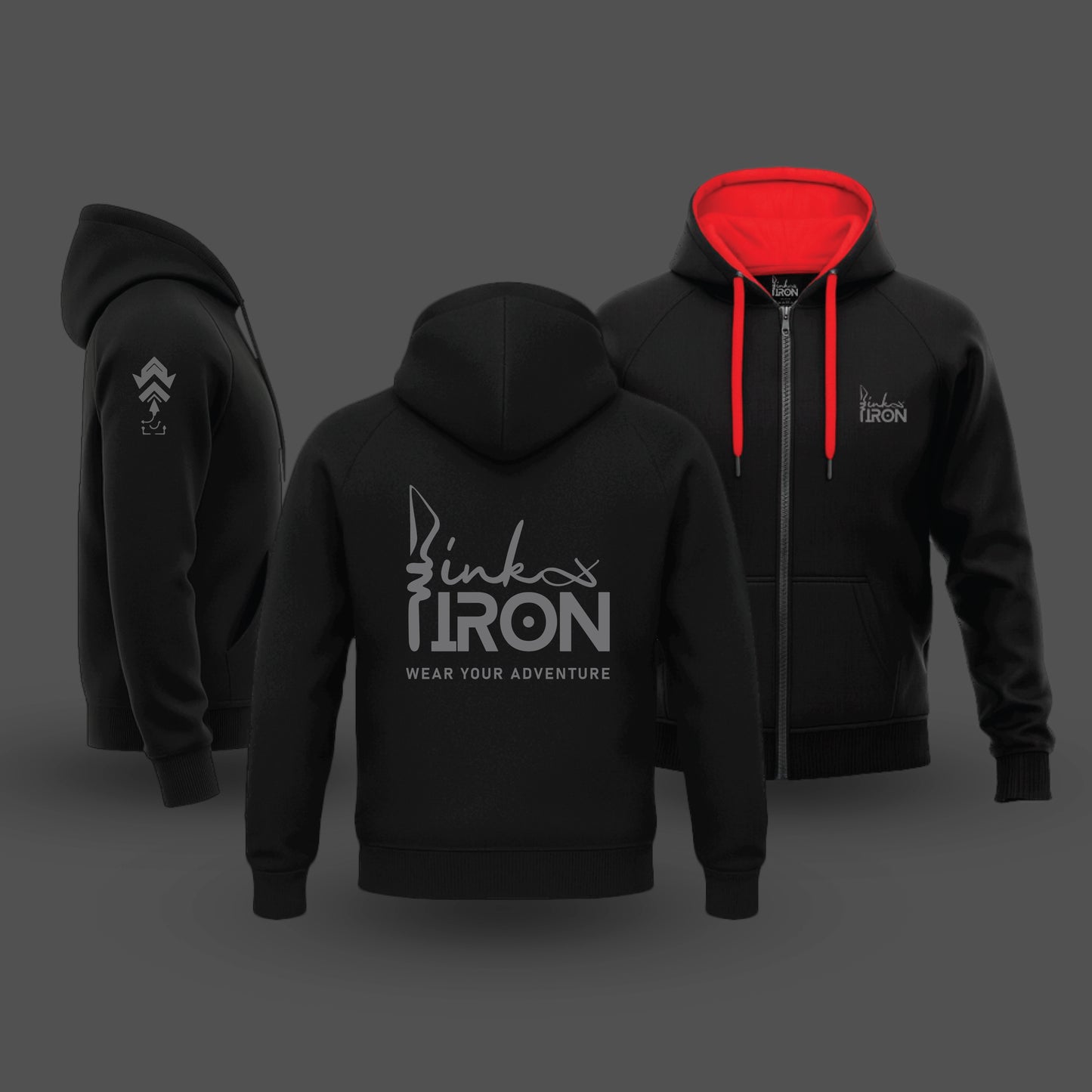 Ink and Iron Logo Hoodie in Black - Bold minimalist rider hoodie.