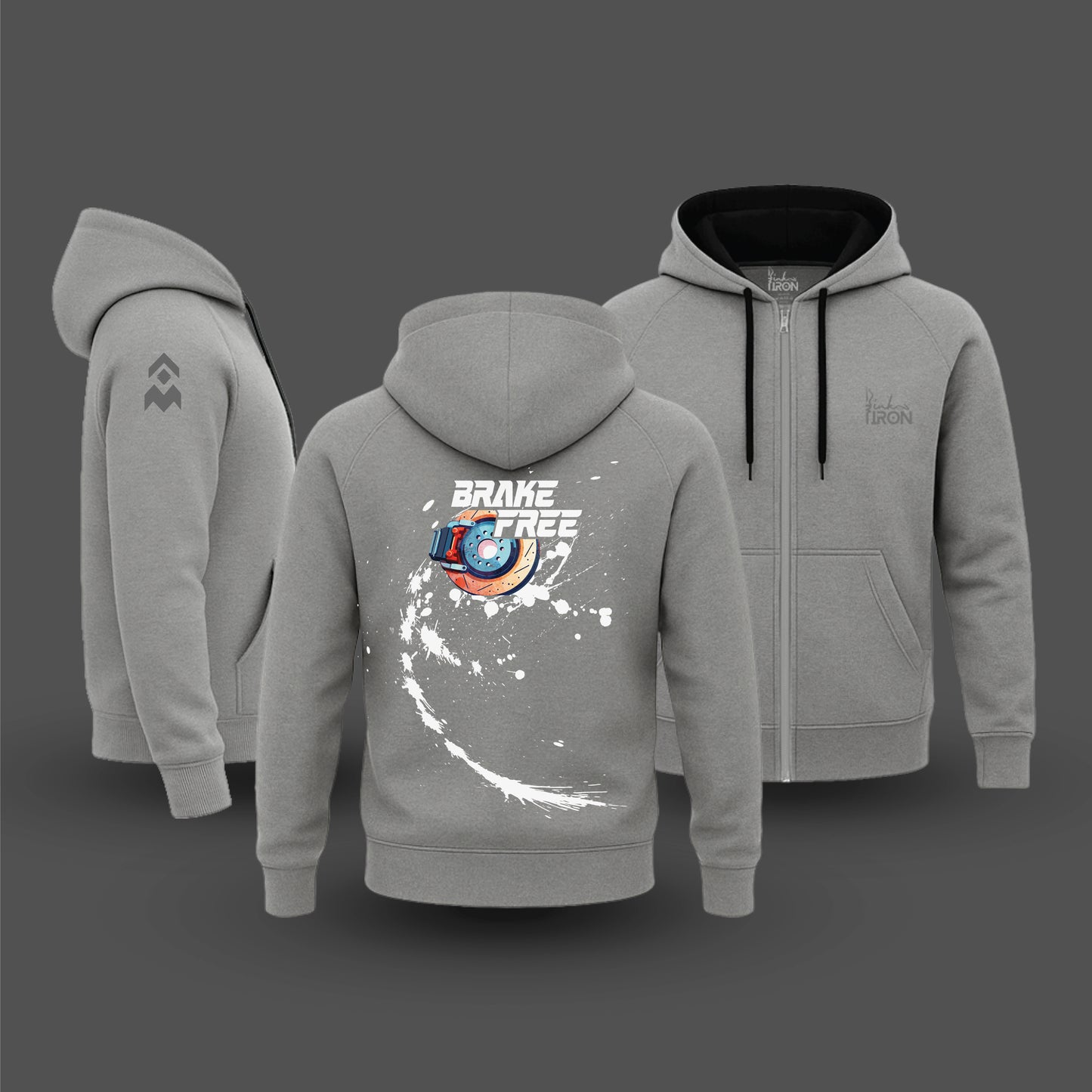  Ink and Iron Brake Free Hoodie in Gray - Minimalist moto-style with bold front artwork.