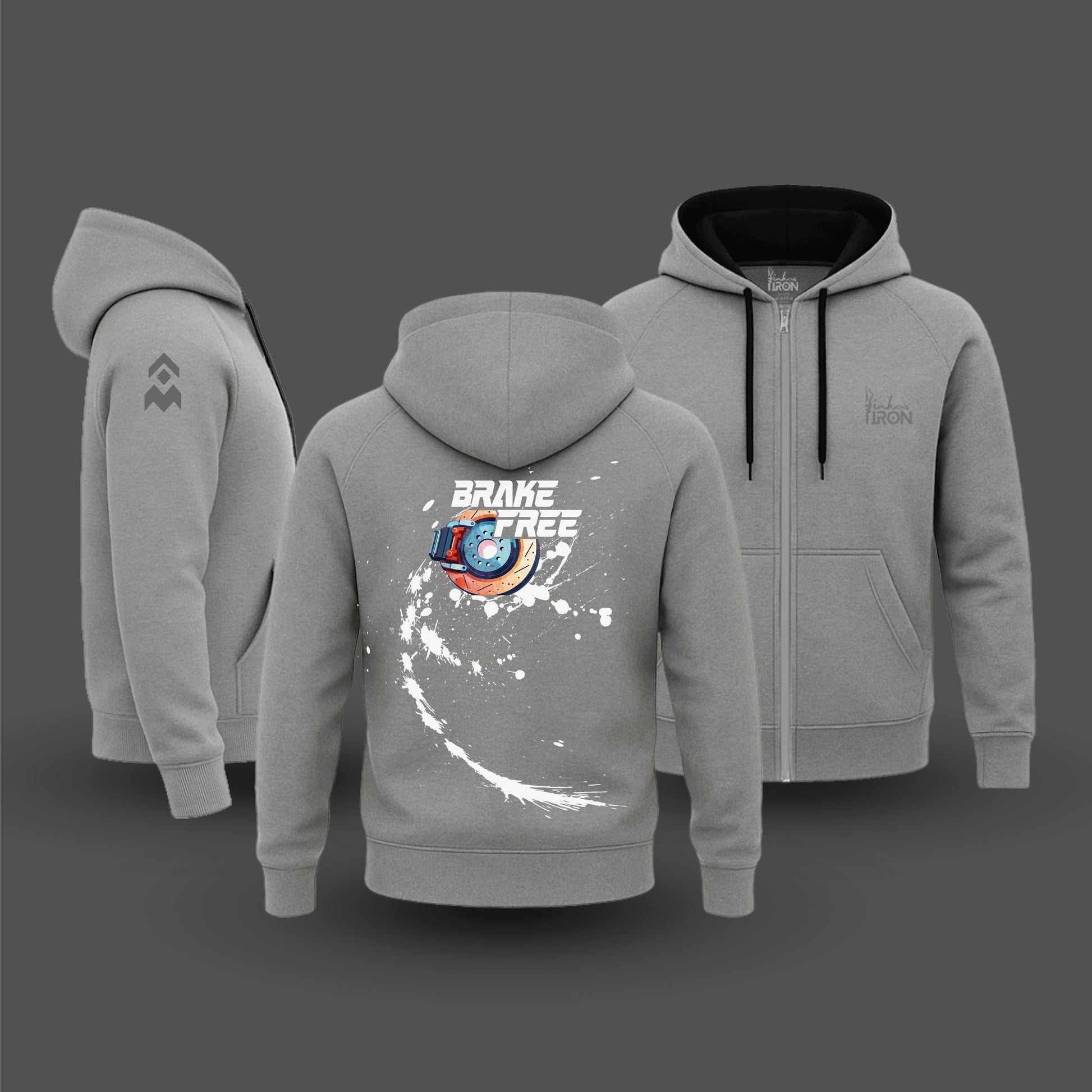  Ink and Iron Brake Free Hoodie in Gray - Minimalist moto-style with bold front artwork.
