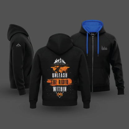 Ink and Iron Unleash The Rider Hoodie in Black Blue - Rider lifestyle hoodie.
