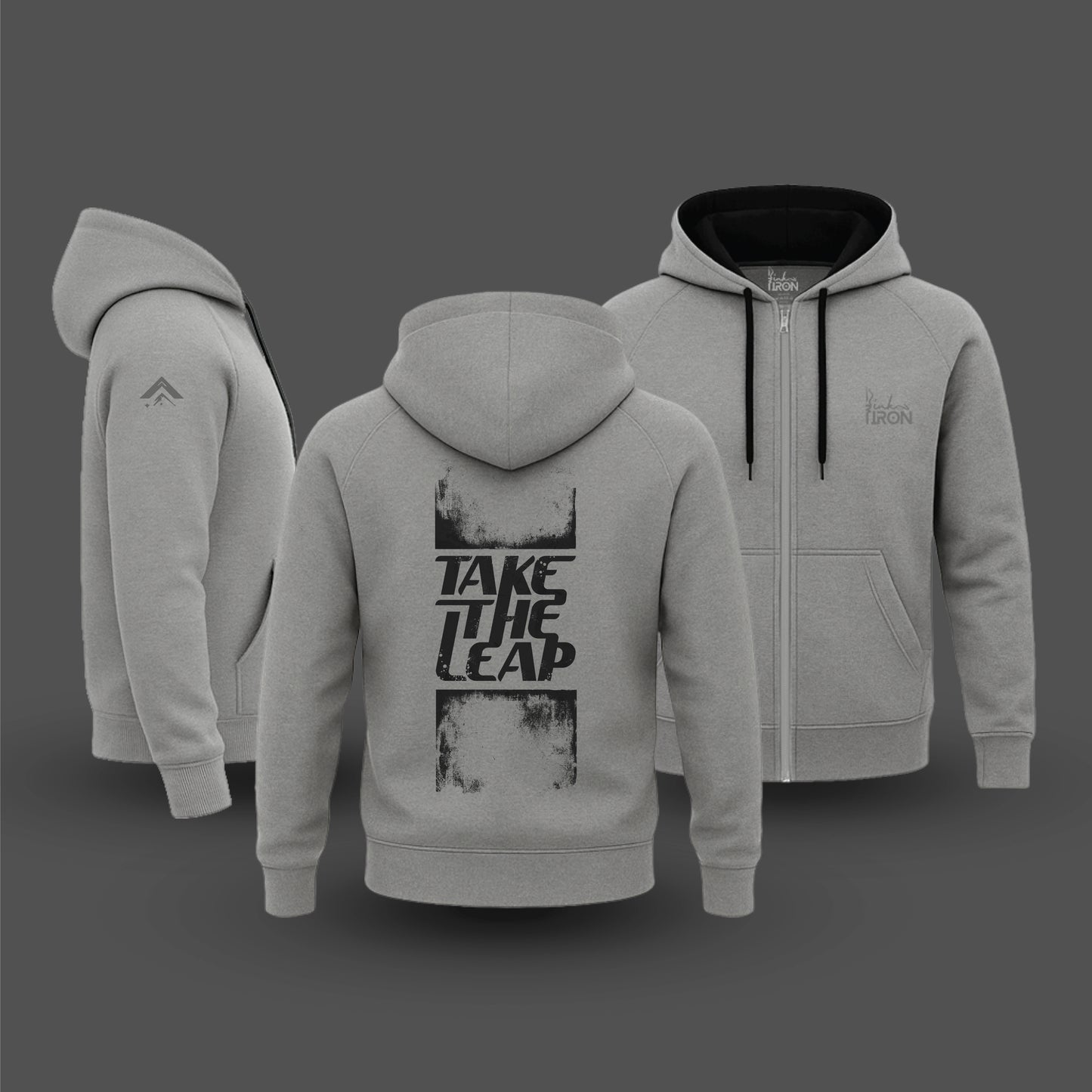 Ink and Iron Take The Leap Hoodie in Gray - minimalist rider hoodie celebrating forward motion.