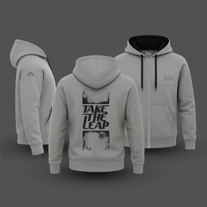 Ink and Iron Take The Leap Hoodie in Gray - minimalist rider hoodie celebrating forward motion.