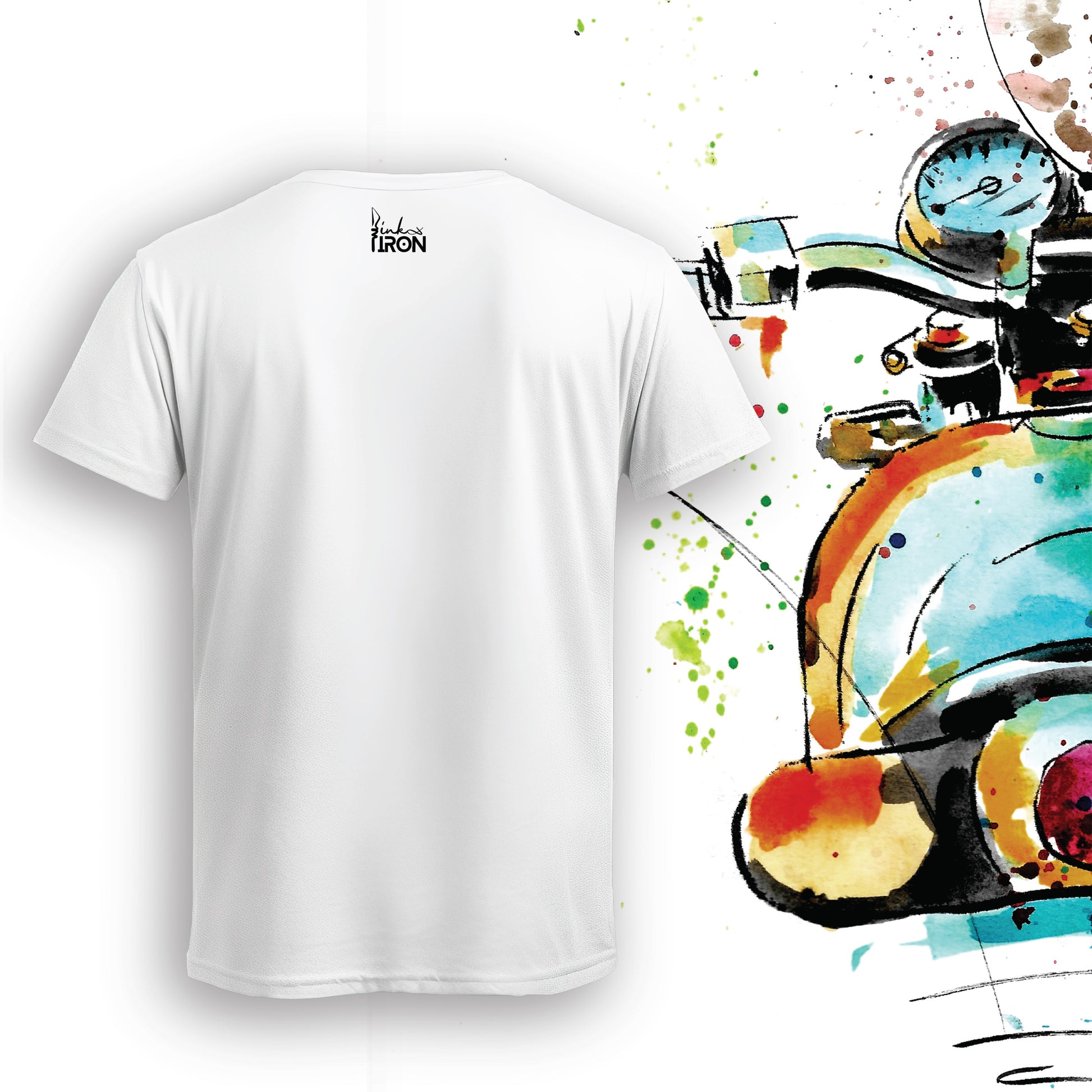 Scrambler Motorcycle T-Shirt (White) – Back view of biker-inspired tee by Ink and Iron, with minimalistic yet bold artwork on soft, breathable cotton.
