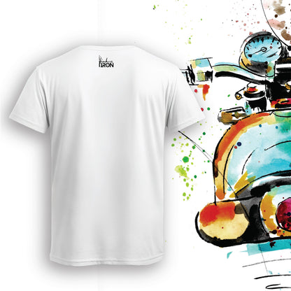 Scrambler Motorcycle T-Shirt (White) – Back view of biker-inspired tee by Ink and Iron, with minimalistic yet bold artwork on soft, breathable cotton.
