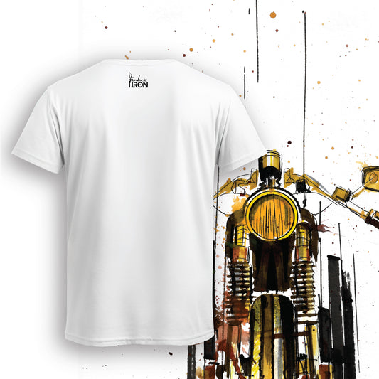 Street Fighter Motorcycle T-Shirt (White) – Back view of a clean, minimalist design with subtle Ink and Iron branding on soft, breathable cotton.
