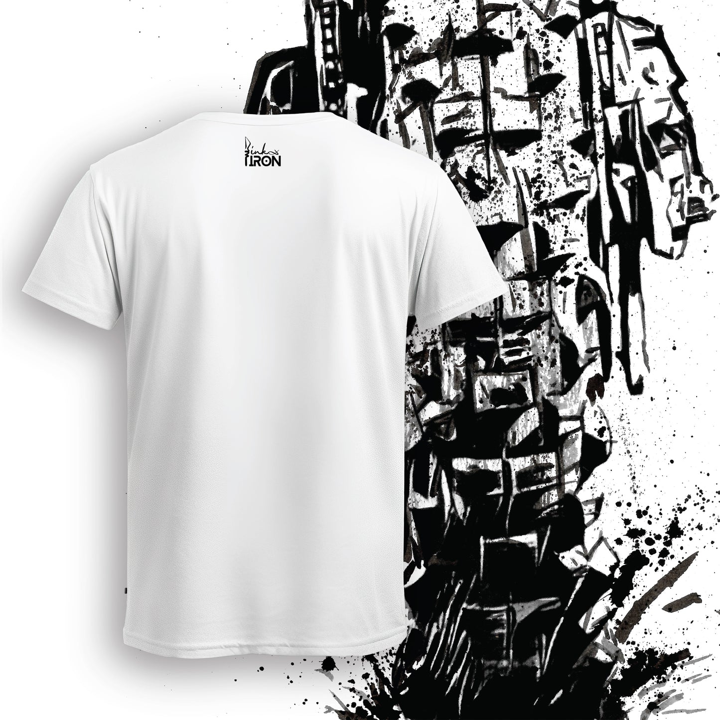 Knobbies Motorcycle T-Shirt (White) – Back view of a clean, minimalist design with subtle Ink and Iron branding on soft, breathable cotton.