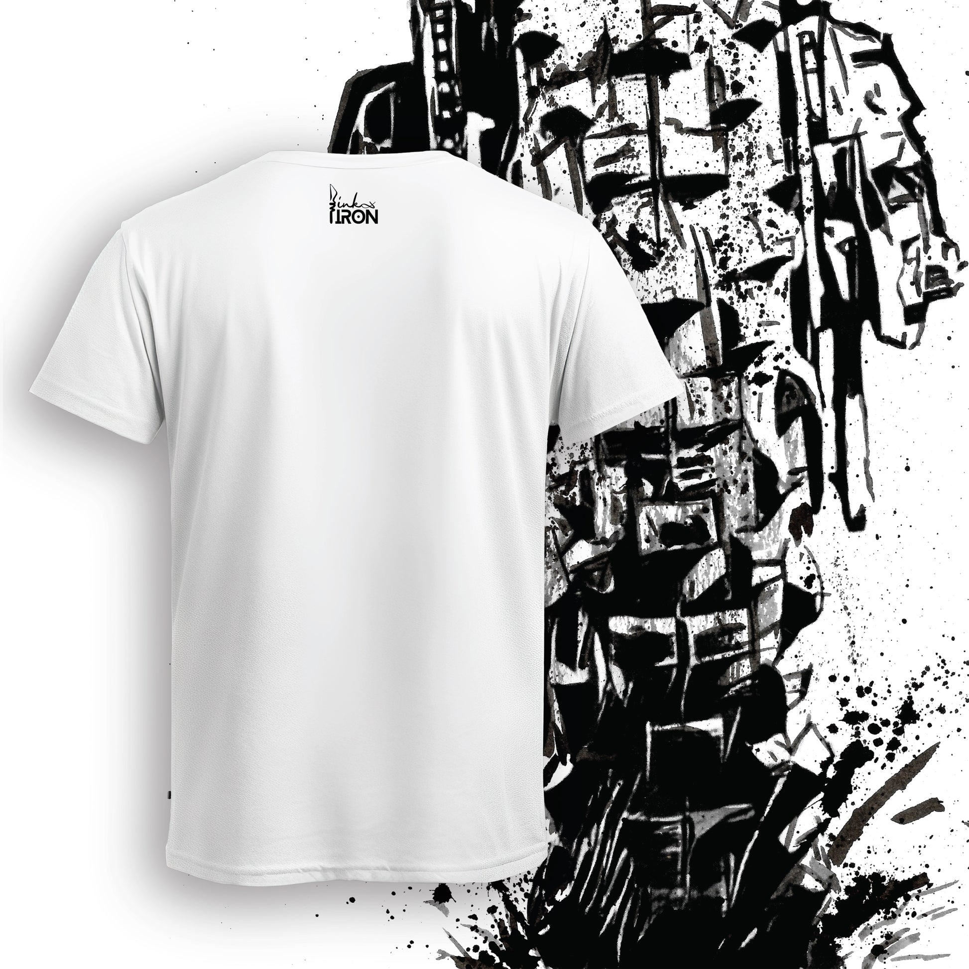 Knobbies Motorcycle T-Shirt (White) – Back view of a clean, minimalist design with subtle Ink and Iron branding on soft, breathable cotton.