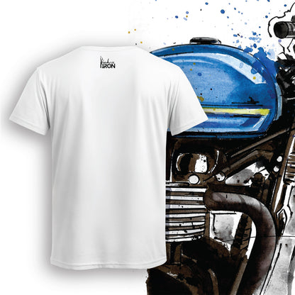 Lane Stealer Motorcycle T-Shirt (White) – Back view of a clean, minimalist design with subtle Ink and Iron branding on soft, breathable cotton.
