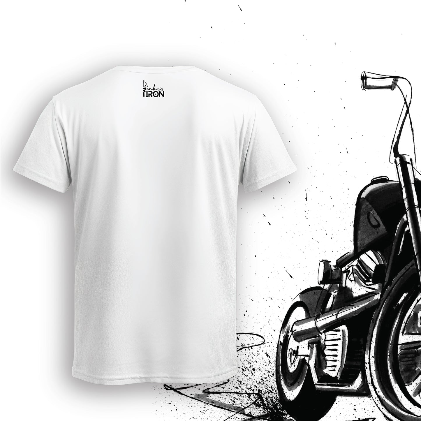 Ape Hangers Motorcycle T-Shirt (White) – Back view of a clean, minimal design by Ink and Iron, keeping the focus on comfort, breathability, and timeless biker style.