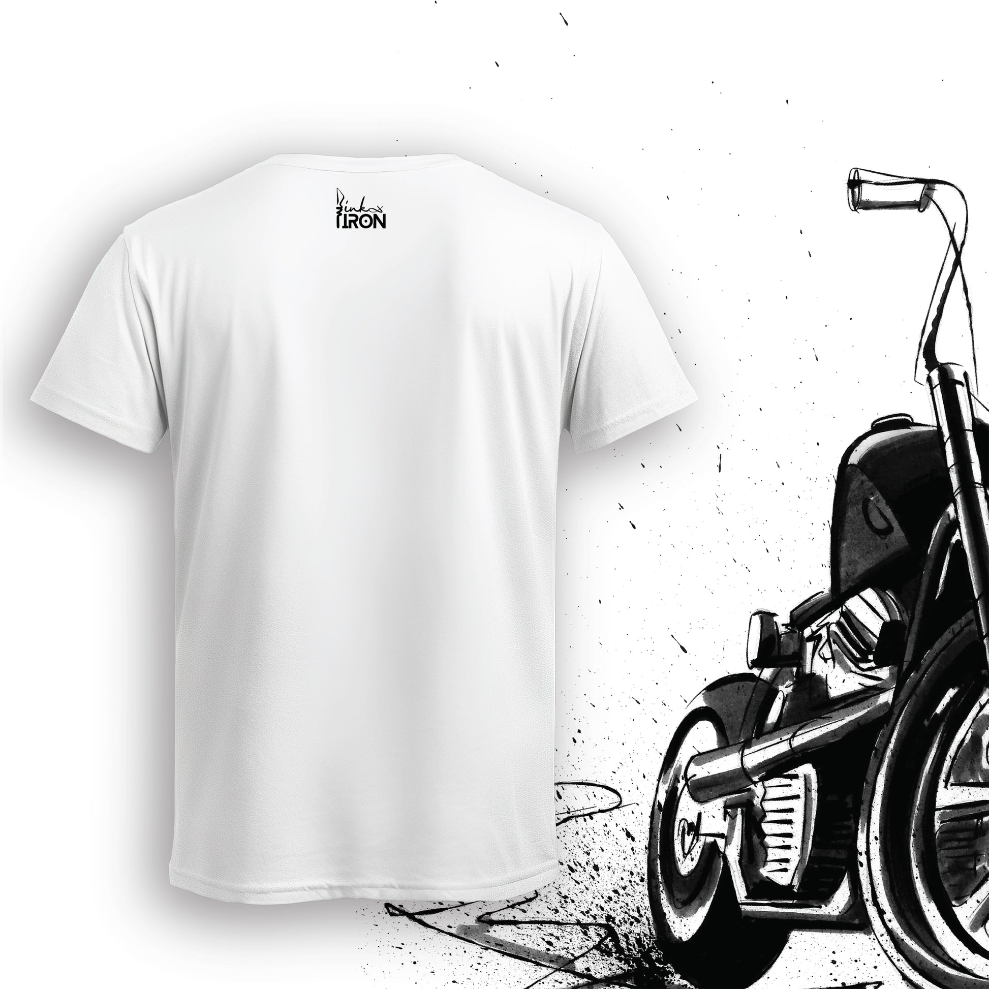 Ape Hangers Motorcycle T-Shirt (White) – Back view of a clean, minimal design by Ink and Iron, keeping the focus on comfort, breathability, and timeless biker style.
