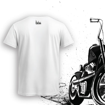 Ape Hangers Motorcycle T-Shirt (White) – Back view of a clean, minimal design by Ink and Iron, keeping the focus on comfort, breathability, and timeless biker style.